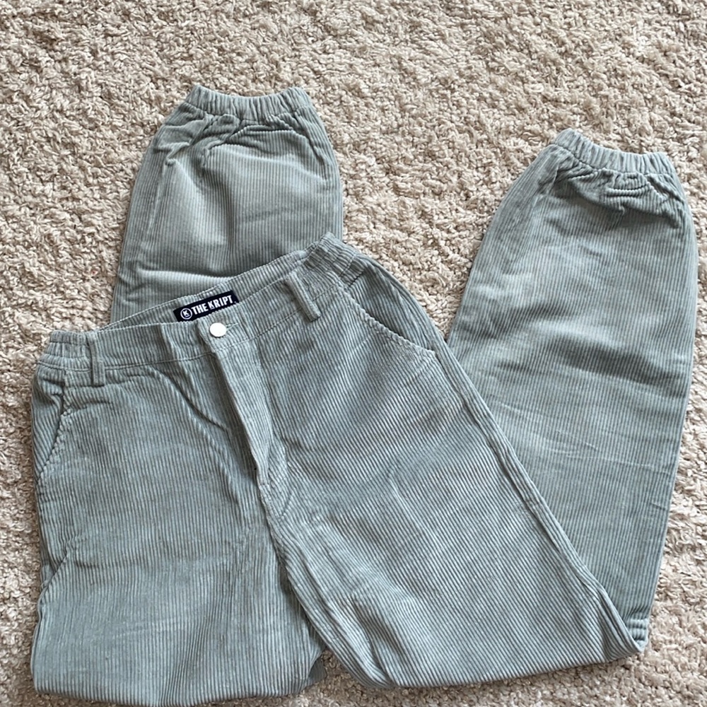 The Kript green corduroy jogger trousers